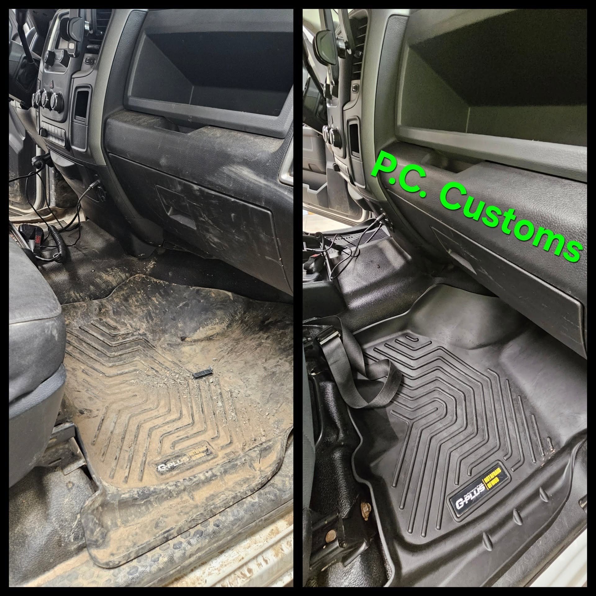 Before and after truck interior detail